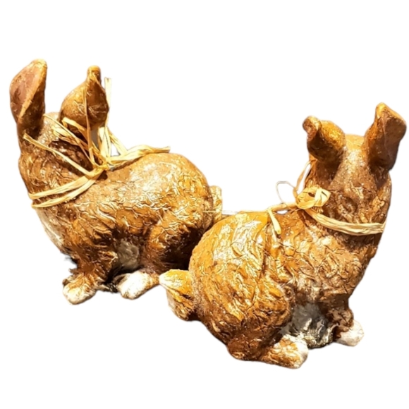 Vintage K's Collection Pair of Brown Easter/Spring Rabbits w/ Raffia Bows - Picture 4 of 4